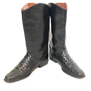Unisa Black Woven Leather Boots